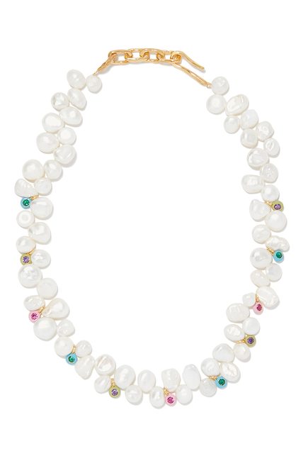 Pearl Necklace with Gold-Plated Stones